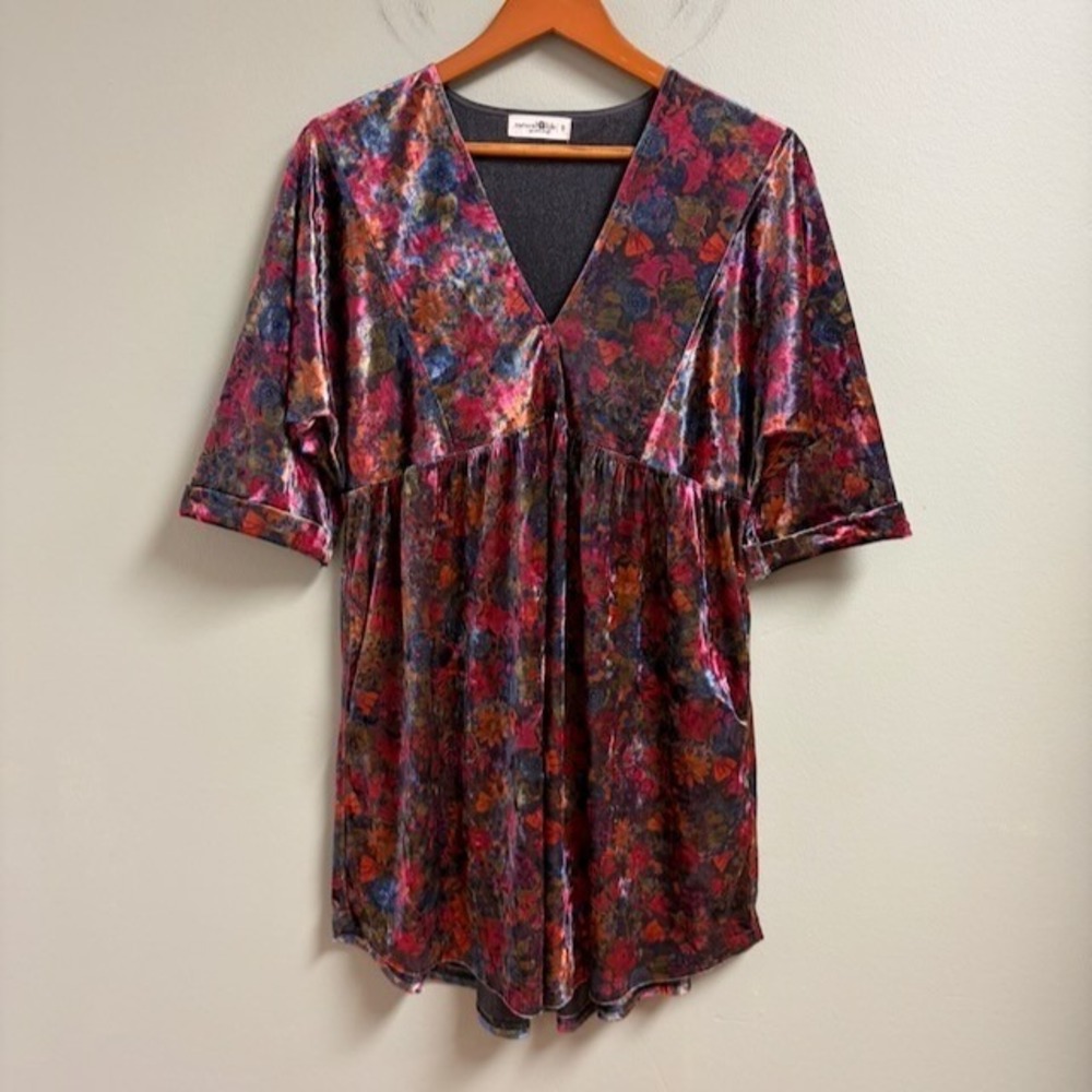 Natural Life Stella‎ Velvet Mini Dress Sz S Dark Floral Romantic Whimsigoth Boho
